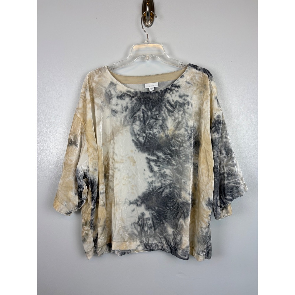 Pure J Jill Velvet Tie Dye Oversized Top Medium Gray Beige Short Sleeve Boho